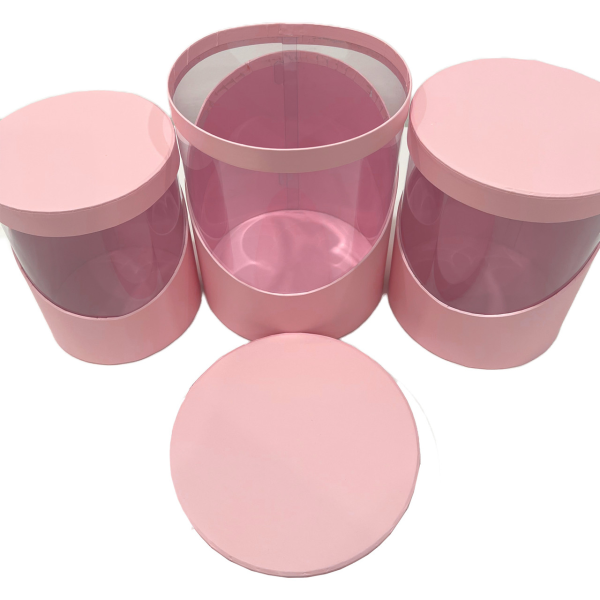Romantic Pink Custom Large Window Cylindrical Paper Box