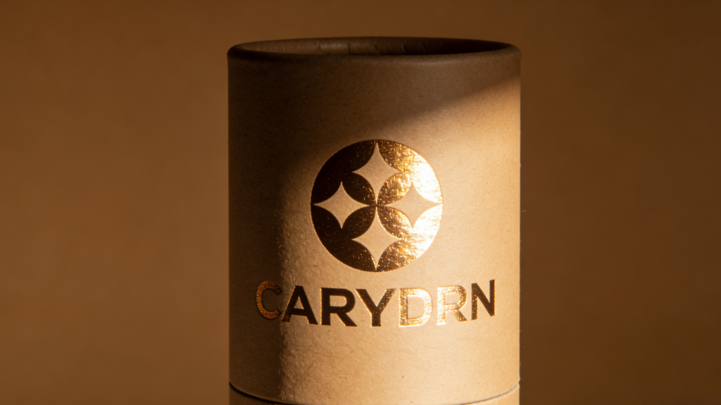 Combination of matte and glossy finishes on paper tube packaging 