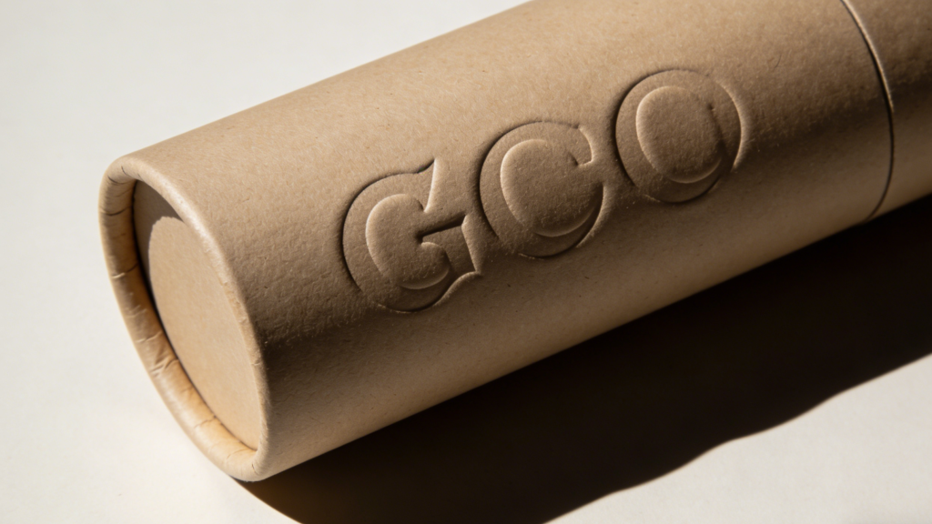 Embossed logo on paper tube packaging