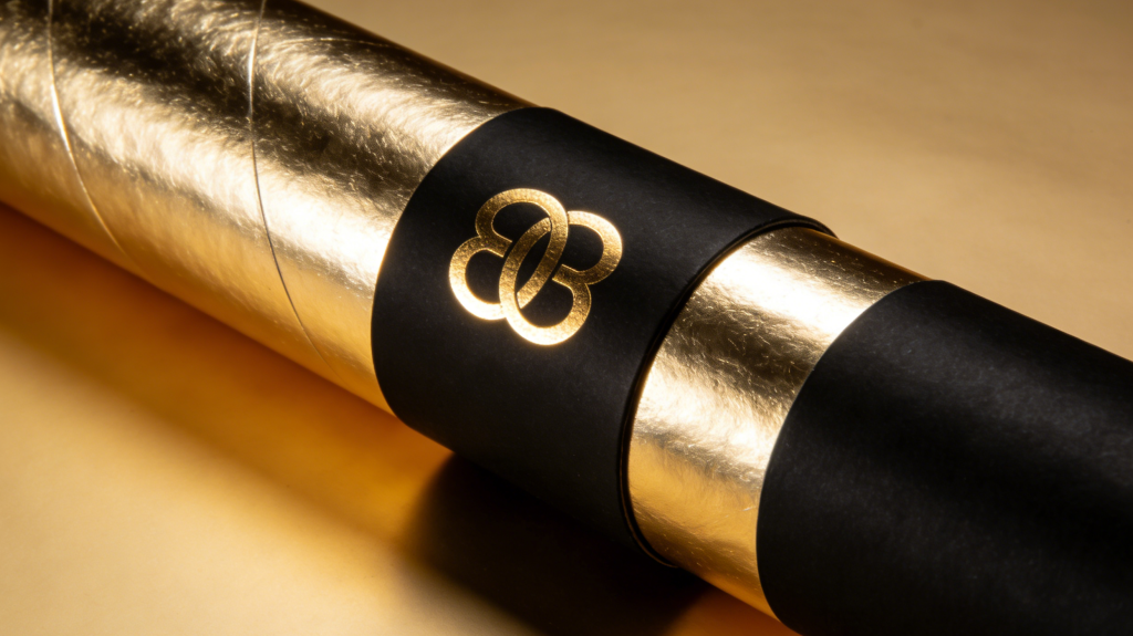 Gold foil stamping on paper tube packaging