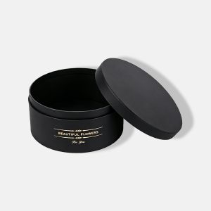 Luxury Black Round Flower Box with Gold Foil Inscription