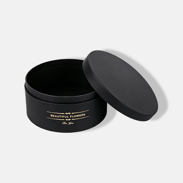Luxury Black Round Flower Box with Gold Foil Inscription