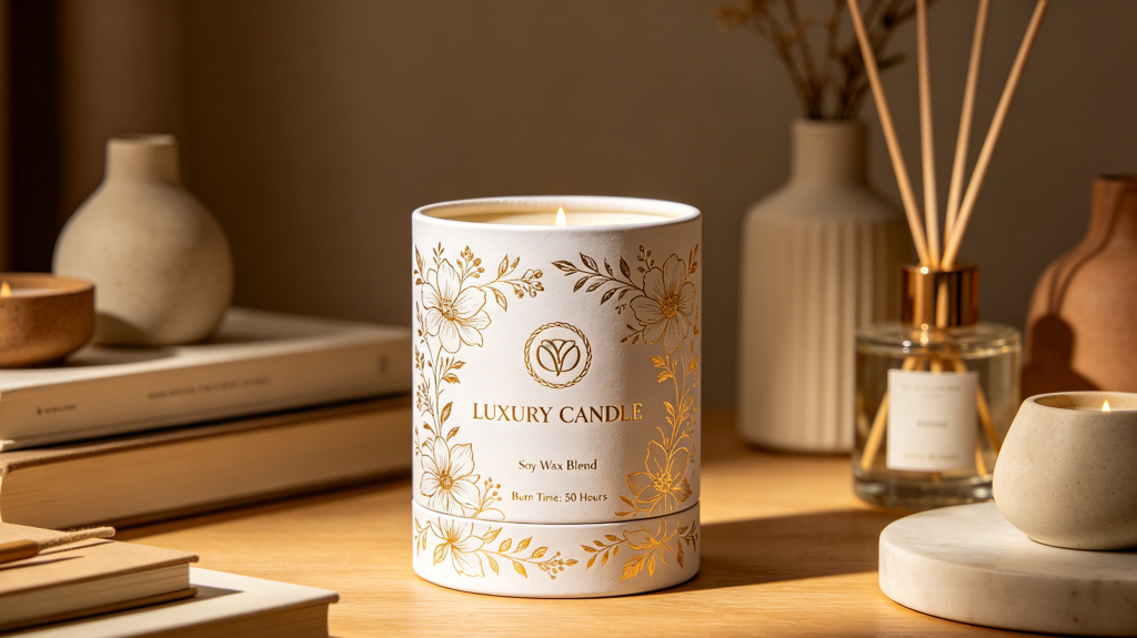 Custom printed paper tube packaging with logo and foil stamping