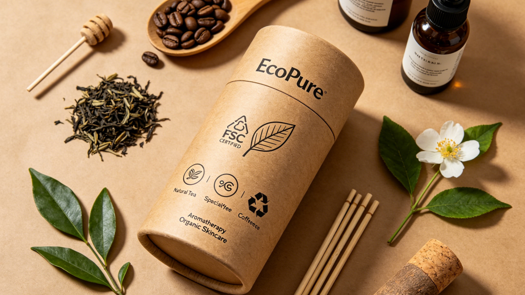 Eco-friendly kraft paper tube packaging for sustainable product presentation