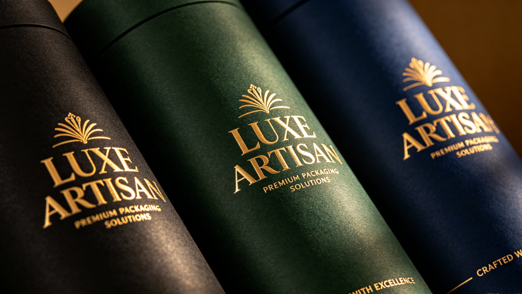 Premium paper tube packaging with foil stamping embossing and matte finish