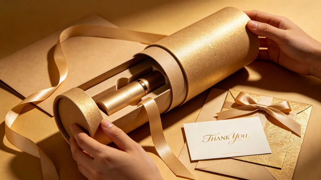 Luxury paper tube packaging unboxing experience