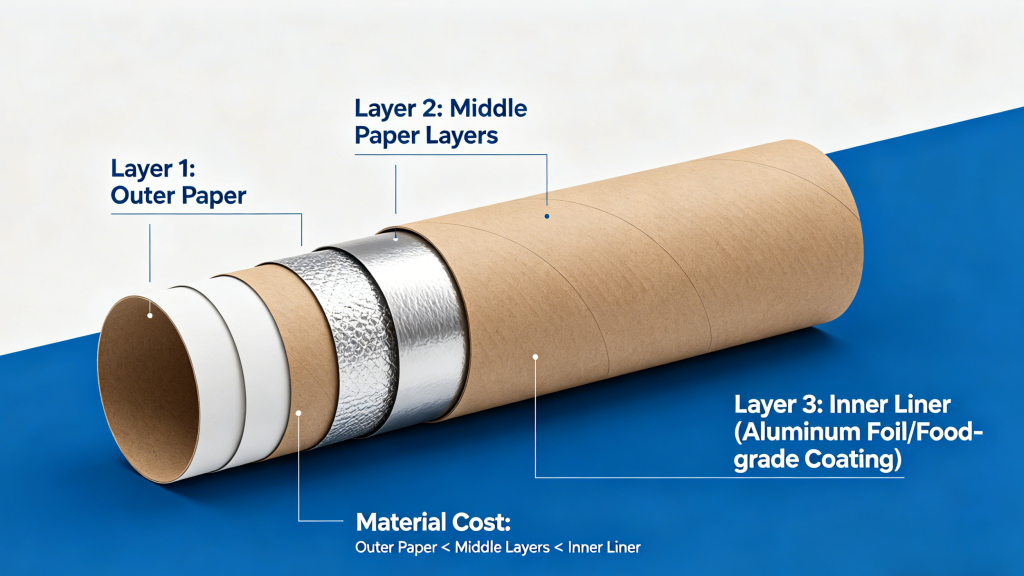 paper tube packaging material layers and structure