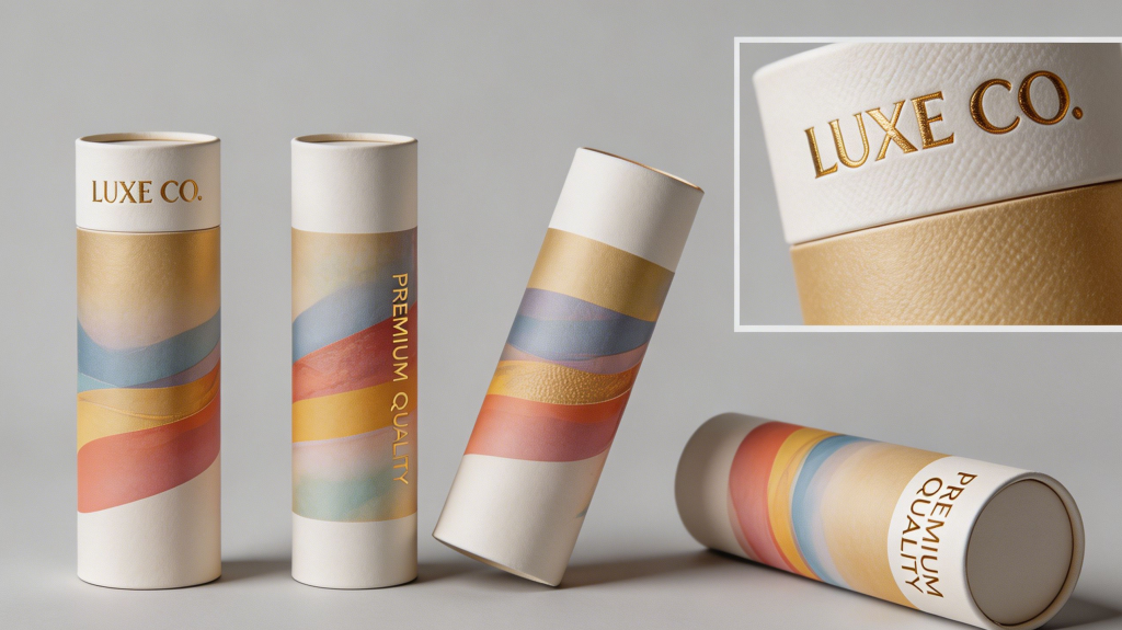 Printed custom paper tube packaging with premium branding design