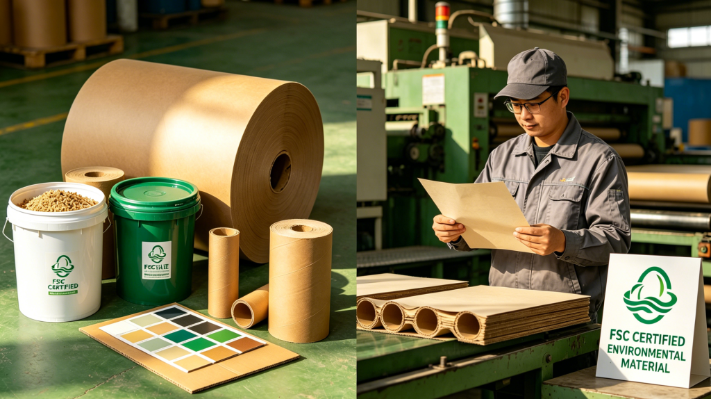 Eco-friendly tube packaging materials including recycled paperboard and kraft paper