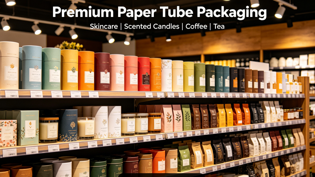Eco-friendly custom paper tube packaging displayed on retail shelves