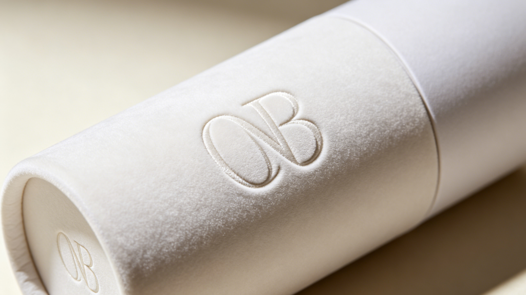 Embossed luxury paper tube packaging with soft touch finish
