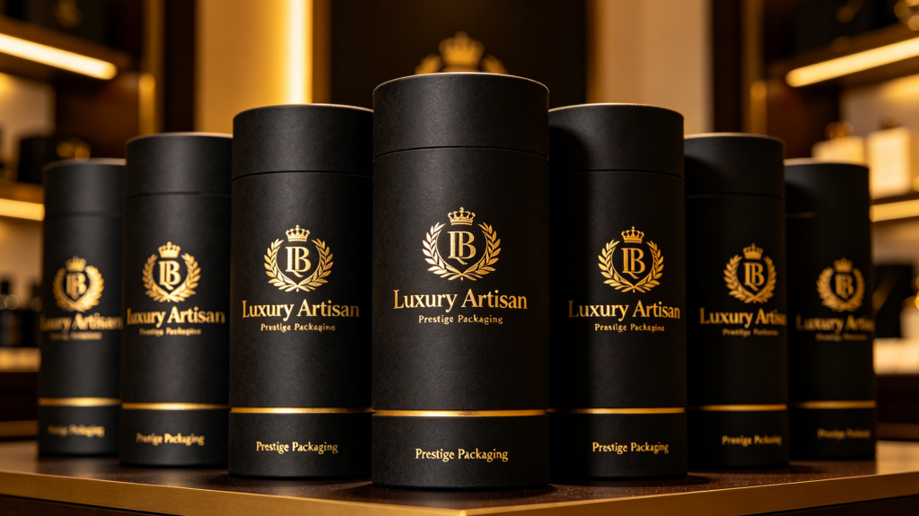 Luxury paper tube packaging with gold foil stamping