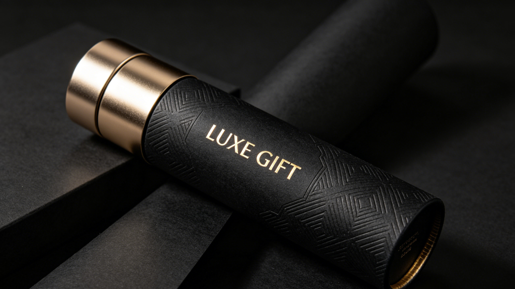 Luxury paper tube packaging with foil stamping and embossed logo